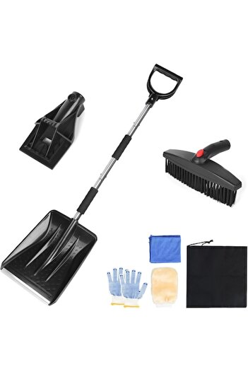 DBREAKS 3-in-1 Snow Shovel, Ice Scraper, Brush with Gloves, Cloth, and Cover