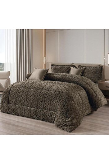 Moon Nafrouns winter bedspread, two-sided system, velvet side and soft and warm fur side, 4 pieces, quilt filling, size 170 x 220 cm / gray