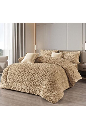 Moon Nafrouns winter bedspread, two-sided system, velvet side and soft and warm fur side, 4 pieces, quilt filling, size 170 x 220 cm / gray