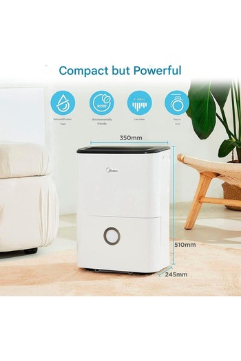 Midea Smart Dehumidifier Midea, 20 l/24h, Silent 41 dB, 3l Reservoir, 120 m³/h, Prevents Mold Formation,