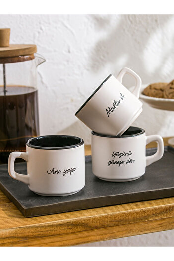 LC Waikiki Black Printed Ceramic Mug Set of 3