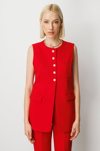 Ekol Buttoned Front Vest with Flap Pocket 5007-25K Red