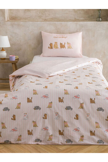 LC Waikiki Mixed Cat Printed Cotton Single Duvet Cover Set