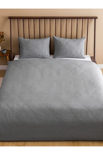 LC Waikiki Gray Striped Double Duvet Cover Set
