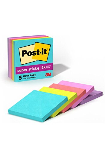 Post-it Super Sticky Notes 3x3 in (76 x 76 mm) 654 Miami Assorted colors, 5 pads/pack
