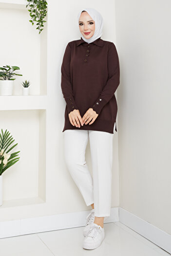 Pamuk Butik Women's Mercerized Knitwear Tunic with Stone Detail