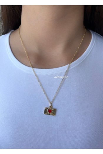 aksesuaris Heart Envelope Model Gold Women's Necklace