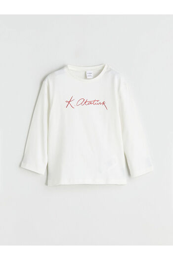 LC Waikiki Peak New Season Crew Neck Ataturk Printed Girls' T-Shirt