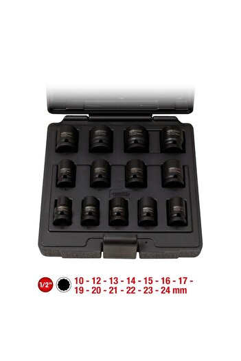 KS Tools 1/2" 12-flute socket set, short version, 13 pieces