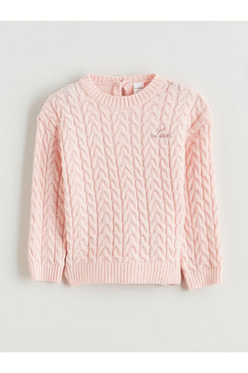 LC Waikiki Pink Crew Neck Long Sleeve Girls' Sweater