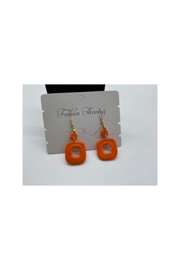 CHIC Orange Geometric Shape Square Gold Dangle Polymer Clay Earrings