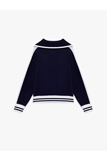 Koton Zippered Patterned Long Sleeve Stand Collar Knitwear Cardigan