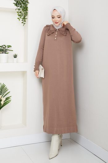 Pamuk Butik Women's Mercerized Knitwear Dress with Lace Collar