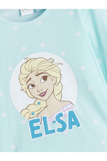 LC Waikiki Mavi Bisiklet Yaka Elsa Baskılı Kız Çocuk Pijama Takımı