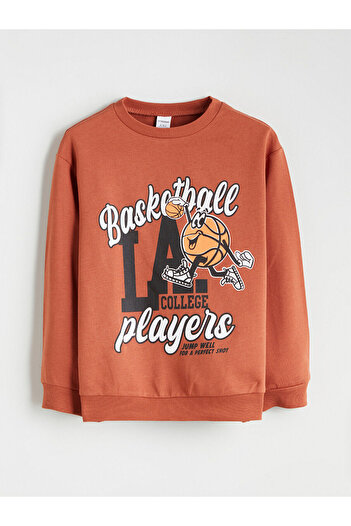 LC Waikiki Brown Crew Neck Boys' Sweatshirt and Sweatpants 2-Piece Set
