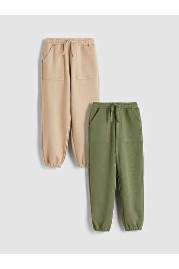 LC Waikiki Khaki Elastic Waist Boys' Jogger Sweatpants, Pack of 2