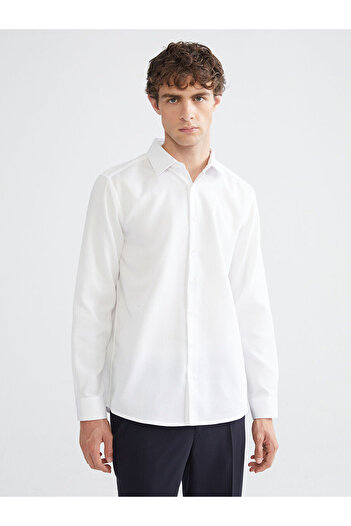 LC Waikiki Біла сорочка Slim Fit з довгими рукавами та армурою для чоловіків