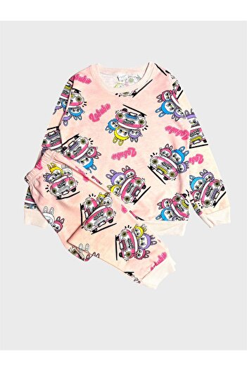 ALİŞ KİDS Girl's Cotton Baby Color Labubu Patterned Long Sleeve Seasonal Pajama Set