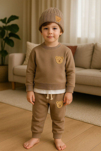 ADABEBEK Premium Knitwear Beanie Teddy Bear Embroidered Top and Bottom Children's Set