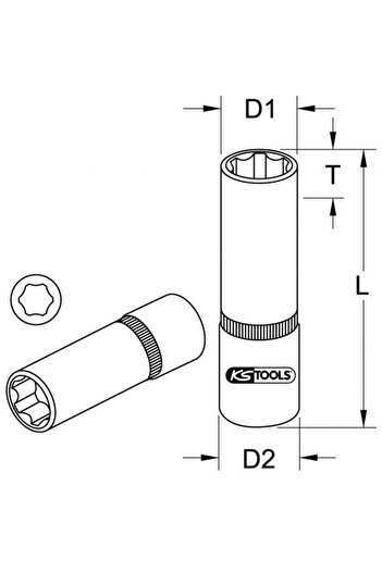 KS Tools Socket wrench 918.1430, 1/4 inch square drive, opening 10 mm, length 50 mm,