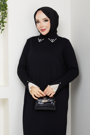 Pamuk Butik Women's Lace Sleeve Shirt Collar Dress