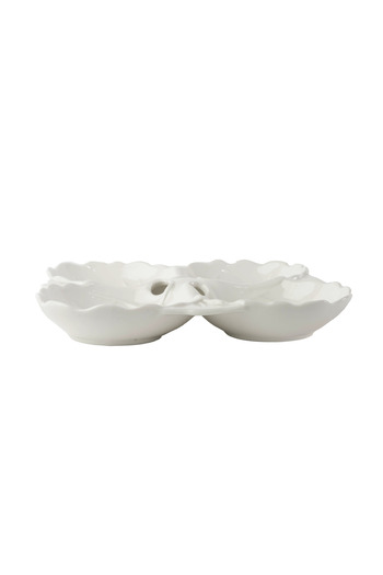 SQUALO Squalo - Elegant 4-Compartment Leaf-Shaped Serving Dish (Porcelain) with Contemporary Design, White - 3.5x25x25 cm
