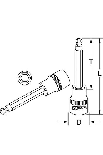 KS Tools Long ratchet head with XZN M8 bit, 1/2", CHROMEplus