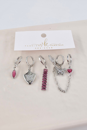 By Zeyna Aksesuar Women's Vip Series Zircon Stone 6-Piece Asymmetric Earring Set – Antiallergenic