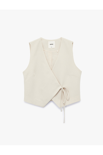 Koton Viscose Blend Slim Fit Tie Detail Crop Double Breasted Collar Asymmetrical Vest
