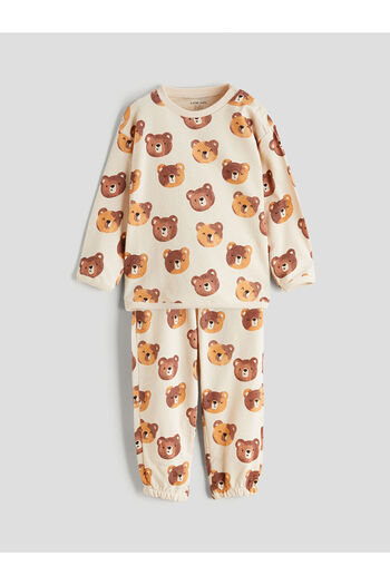 LC Waikiki Ecru Teddy Bear Printed Baby Boy Sweatshirt and Sweatpants