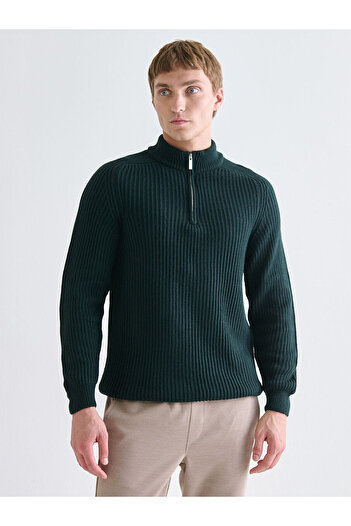 LC Waikiki Green Stand Collar Long Sleeve Men's Knitwear Sweater