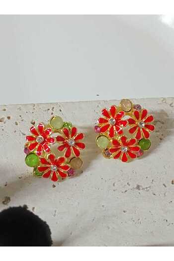 mos&more Red Enamel Gold Daisy Earrings