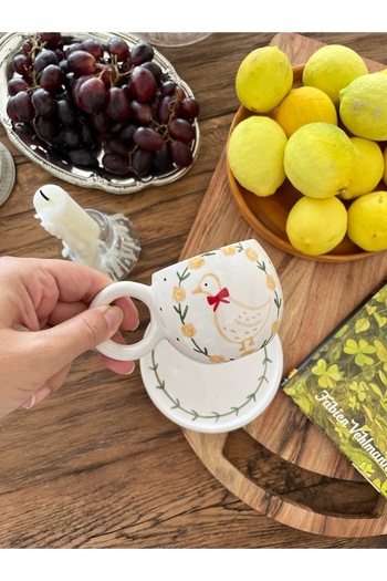 Mugtasarım Handmade Ceramic Double Turkish Coffee Cup with Goose
