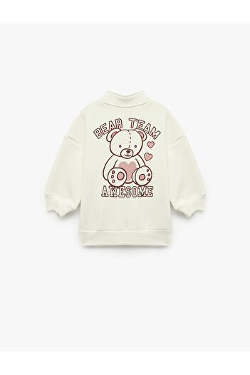 Koton Long Sleeve Raised Half-Zip Teddy Bear Printed Sweatshirt