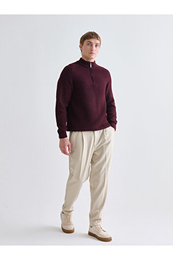 LC Waikiki Burgundy Stand Collar Long Sleeve Men's Knitwear Sweater