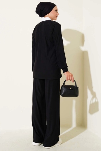 Ruby Shirt collar ribbed loose double set black t4300