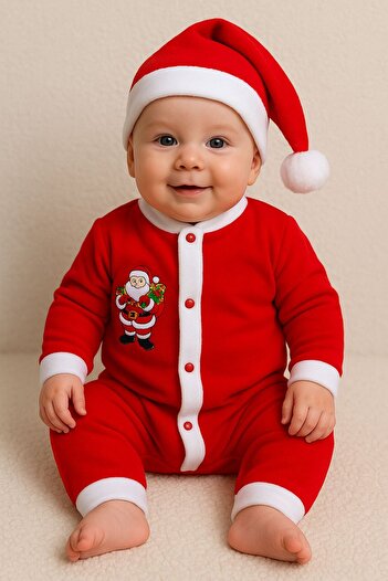 Bilge Trend Baby Girl Boy Christmas Theme Jumpsuit Hat Set