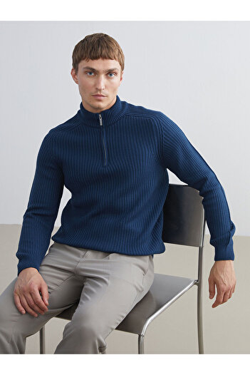 LC Waikiki Petrol Stand Collar Long Sleeve Men's Knitwear Sweater