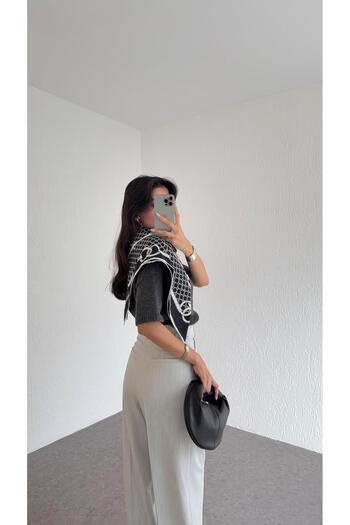 HAZELANNA Light Gray Palazzo Trousers