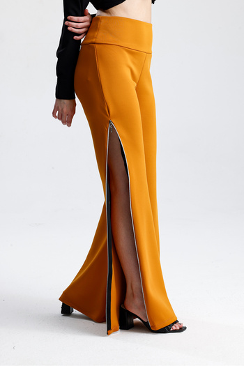 Sense Scuba Plus Size Pants with Side Zippers |   Pnt32751 Saffron