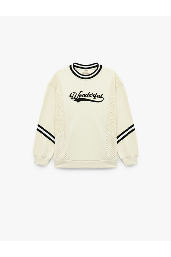 Koton Shardonlu Long Sleeve Crew Neck Lace Detailed Printed Oversize Sweatshirt