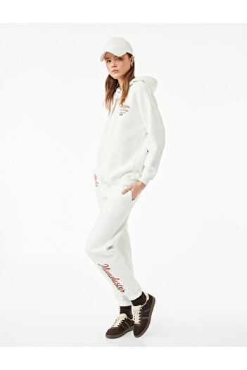 Koton Three Thread Raised Print Pocketed Lace-Up Waist Jogger Sweatpants