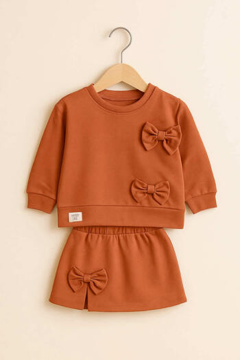 krm kerem bebe Girl's Skirt Suit with Ribbon Detail