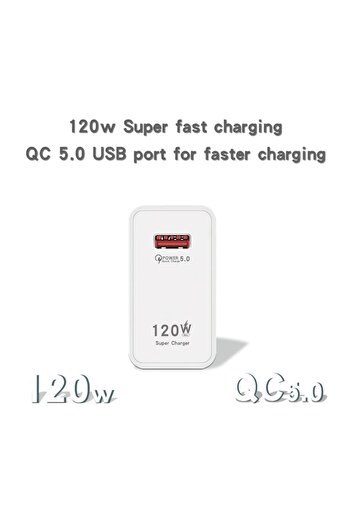 OEM Phone Charger 120W Super Fast Charging, QC 5.0, Ultra Fast Charging, USB, Universal, White