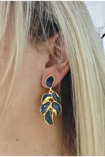 mos&more Black Pearlescent Leaf Model Women's Earrings