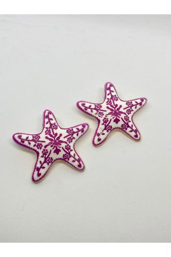 BusradanDesign Special Series Porcelain Plated Sea Star Pink White Earrings