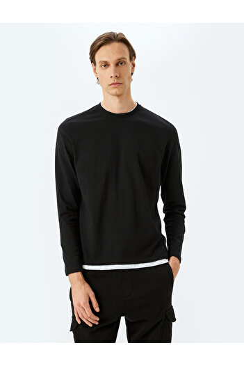 Koton Crew Neck Color Contrast Detailed Cotton Long Sleeve T-Shirt