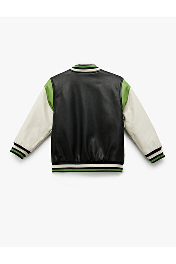Koton Bomber College Jacket Δερμάτινη όψη απλικέ Λεπτομερής τσέπη