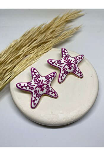 BusradanDesign Special Series Porcelain Plated Sea Star Pink White Earrings