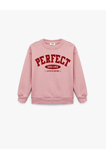 Koton Cotton Ribbed Long Sleeve Crew Neck Printed Sweatshirt